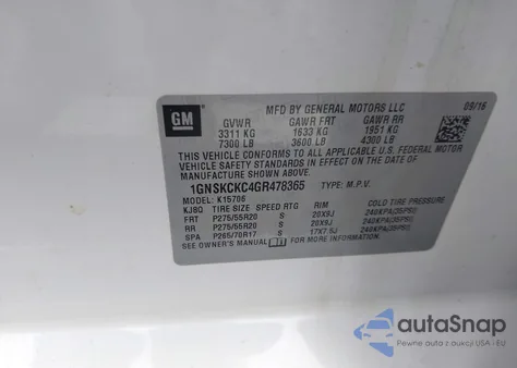 2016 Chevrolet Tahoe Ltz из США, поврежденный, VIN 1GNSKCKC4GR478365